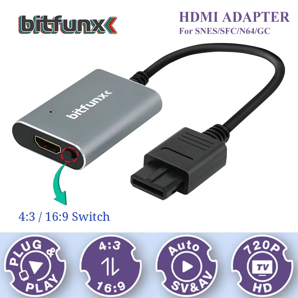 Gaming Console In Tv - Bitfunx 720P Svideo/AV-HDMI 어댑터 N64/SFC/SNES/GameCube 지원용