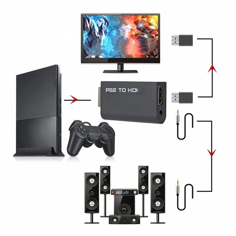 Gaming Console All - PS2-HDMI 오디오 비디오 컨버터 480i/480p/576i(3.5mm 오디오